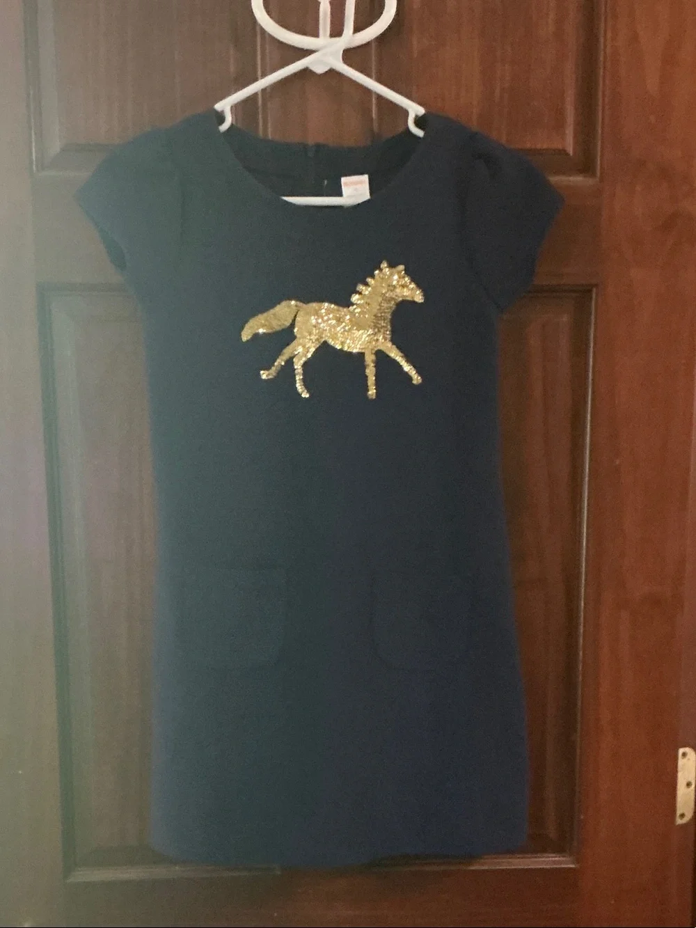 Gymboree Navy Dress with Gold Sequin Horse